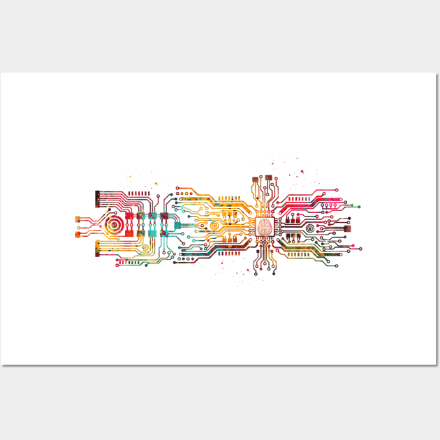 Circuit board with brain Wall Art by erzebeth